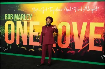  ?? CHRIS PIZZELLO-ASSOCIATED PRESS ?? Ziggy Marley, son of reggae legend Bob Marley, poses at the premiere of the film “Bob Marley: One Love,” on Feb. 6 in Los Angeles.