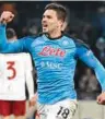  ?? (AFP) ?? Napoli’s Giovanni Simeone after scoring the second goal of the match during the Italian Serie A match at the Diego-Maradona Stadium in Naples on Sunday.