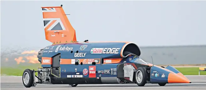  ??  ?? Bloodhound SSC reached speeds of more than 200mph at Newquay Airport yesterday