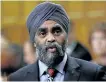  ?? THE CANADIAN PRESS FILES ?? Defence Minister Harjit Sajjan was to meet with his American counterpar­t on Monday at the Pentagon.