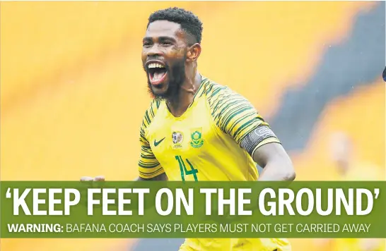  ?? Picture: AFP ?? HAPPY SKIPPER. Bafana captain Thulani Hlatswayo celebrates after scoring his goal during the Africa Cup of Nations qualifier against the Seychelles at FNB Stadium on Saturday.