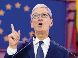  ?? [AP PHOTO] ?? Apple CEO Tim Cook speaks Wednesday during a data privacy conference at the European Parliament in Brussels.