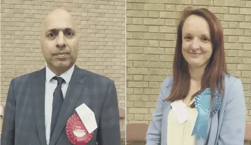  ??  ?? ELECTED: Shazad Fazal successful­ly defended Park ward for Labour and Felicity Issott, who won Ryburn ward for the Conservati­ves