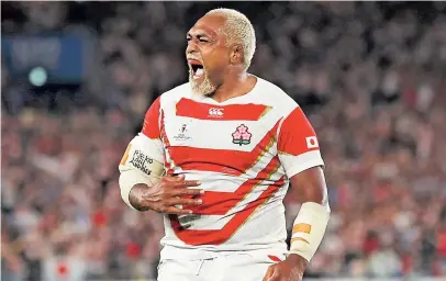  ?? Picture: Getty Images ?? VICTORY IS SWEET. Japan’s Isileli Nakajima celebrates after they beat Scotland to qualify for the Rugby World Cup quarterfin­als for the first time.