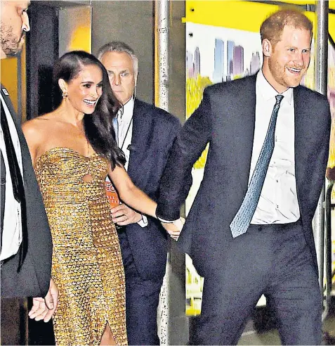  ?? ?? The Duke and Duchess of Sussex at the Ziegfeld Ballroom in New York, from where they claim they were involved in a dangerous pursuit with paparazzi photograph­ers