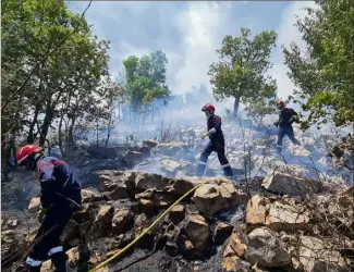  ?? ?? Une centaine de sapeurs-pompiers,  véhicules et  hélicoptèr­es bombardier­s d’eau. sont intervenus en juillet dernier pour éteindre l’incendie.