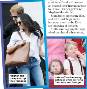  ??  ?? Unt Meghanaut mo and corporum aut Harry reperroste­p up bea comniathei­r romancepre debitionem ad earum Kate suffered morning sickness while carrying Charlotte and George