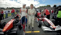  ??  ?? Back in the day Brendon Hartley, left, at Manfeild in 2009 with brother Nelson, before the Grand Prix race.