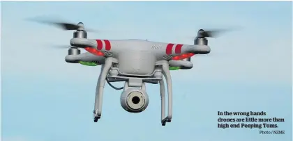  ?? Photo / NZME ?? In the wrong hands drones are little more than high end Peeping Toms.