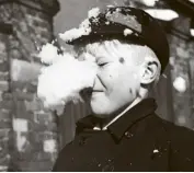  ??  ?? This schoolboy gets a snowball full in the face in January 1956. Capturing the precise moment when the snowball hit the boy’s nose was not the easiest of tasks, particular­ly given the equipment of the day. The picture was taken on a 5x4 glass-plate VN Press Camera, and after each shot you had to change the plate on the back of the camera. If you were quick it would take about 30 seconds; there was no multiple image-taking then!