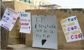  ?? ?? Banners at a pro-choice rally in Malta. Photograph: Mediatoday Malta