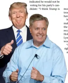  ??  ?? President Donald Trump (left) and his new follower, South Carolina senator Lindsey Graham.