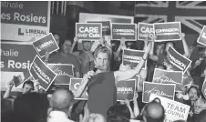  ?? ERROL MCGIHON ?? Premier Kathleen Wynne, surrounded by Liberal supporters, speaks at a campaign rally in Ottawa early last month.