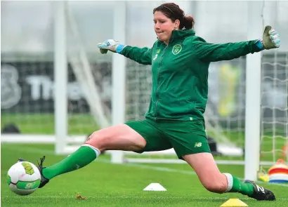  ??  ?? Marie Hourihan makes a save during an Ireland women’s training camp in Abbotstown