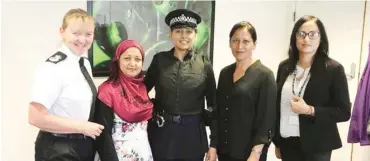  ??  ?? Bradford PC Fiz Ahmed modelling the new modest uniform with chief constable Dee Collins, far left