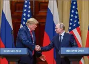  ?? (Photo AFP) ?? Les deux présidents ont affiché une entente cordiale, malgré que Trump ait qualifié la Russie d’ennemi des USA.