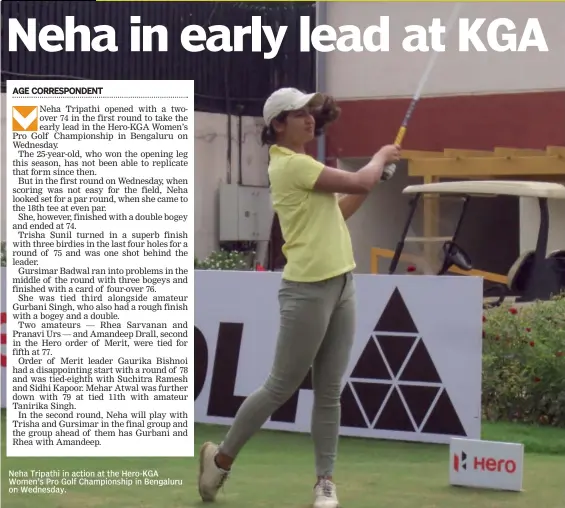  ??  ?? Neha Tripathi in action at the Hero-KGA Women's Pro Golf Championsh­ip in Bengaluru on Wednesday.