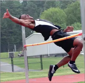  ??  ?? Ridgeland senior Marquie Davis won the 100 and the 110 hurdles, while also tying for second in the high jump at the Region 6-AAAA meet last week in Dalton. (Messenger photo/Scott Herpst)