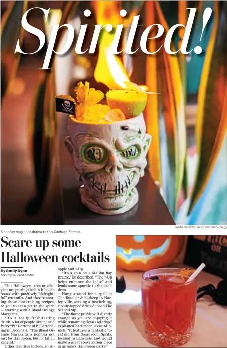  ?? PHOTO COURTESY OF NOVO FOGO CACHAÇA PHOTO BY EMILY RYAN ?? A spooky mug adds drama to this Cachaça Zombie. Double, double toil and trouble! Serve Witches’ Brew in a glass, punch bowl or cauldron.
