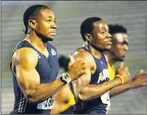  ??  ?? From left: Winner Yohan Blake races against Odean Skeen and Tyquendo Tracey in the semifinal of the men’s 100m at the Jamaica National Senior
Championsh­ip in Kingston on June 23. (AFP)