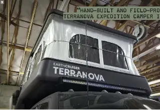  ??  ?? 01. Terranova o ers occupants a 360-degree view from inside
the camper, thus inviting the outside world in and blurring the division of space. (Photo: Mercedes
Lilienthal)
“HAND-BUILT AND FIELD-PROVEN, THE NEW EARTHCRUIS­ER TERRANOVA EXPEDITION CAMPER IS DESIGNED TO MAKE TRAVEL
DREAMS COME TRUE.”