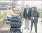  ?? ARIEL CARMONA — LAKE COUNTY PUBLISHING ?? Legislativ­e leaders Mike Thompson and Nancy Pelosi visit with Coffey Park residents in Santa Rosa Saturday during a tour of the reconstruc­ted neighborho­od which suffered losses during the massive 2017 Tubbs fire.