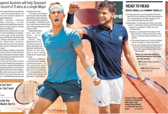  ?? GETTY IMAGES ?? Dominic Thiem (right) ▪ can boast of being the only man to have beaten Rafael Nadal on clay in the last two years.