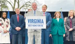  ?? MATTHEW BARAKAT/AP ?? Sen. Tim Kaine speaks Wednesday in Springfiel­d as Virginia officials made their case for moving the FBI’s headquarte­rs to the commonweal­th.