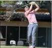  ?? MATT BATES — ENTERPRISE-RECORD ?? Christophe­r Colla tees off during the final round of the Wildcat Invitation­al at Butte Creek Country Club in October of 2019in Chico.