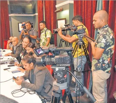  ?? Picture: ELIKI NUKUTABU ?? Members of the media at a press conferencf­e at GPH in Suva.