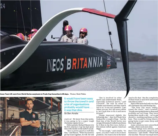  ?? Photos / Brett Phibbs ?? Ineos Team UK went from World Series easybeats to Prada Cup favourites in 25 days.
Sir Ben Ainslie broke out the beers and called a team meeting.