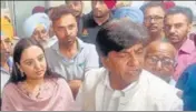  ?? HT PHOTO ?? Revenue minister Brahm Shankar Jimpa, along with MLA Amandeep Kaur Arora, during a surprise inspection at the Moga district administra­tion complex on Wednesday.