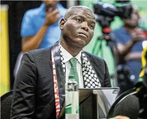  ?? Picture: Gallo Images/OJ Koloti ?? Justice & correction­al services minister Ronald Lamola at the viewing in Kempton Park of the Internatio­nal Court of Justice’s verdict in the Israel genocide case.