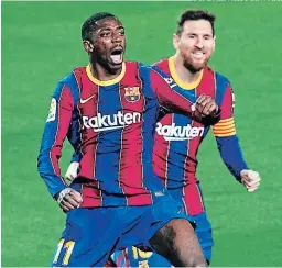  ?? FOTO: CORTESÍA FC BARCELONA ?? La cara de Lionel Messi celebrando con Ousmane Dembelé uno de los goles más importante­s en el barcelonis­mo de los últimos tiempos.