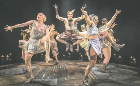  ?? MARC BRENNER ?? Oscar winner Eddie Redmayne, centre, leads a cast of actors “trying too hard” in the latest production of Cabaret.