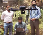  ?? PHOTO: SAGGERE RADHAKRISH­NA ?? Kota Harinaraya­na’s team testing the features of the quadcopter drone, a model similar to the one that took part in the CRPF trials, before a demo flight