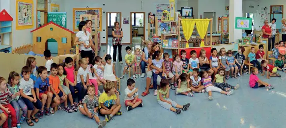  ??  ?? In aula Una scuola dell’infanzia. I Freiheitli­chen hanno proposto una mozione, poi approvata, che chiede di rilevare la madrelingu­a dei bimbi negli asili. Sotto il titolo, il consiglio comunale meranese