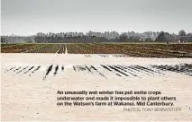  ?? PHOTOS: TONY BENNY/STUFF ?? An unusually wet winter has put some crops underwater and made it impossible to plant others on the Watson’s farm at Wakanui, Mid Canterbury.