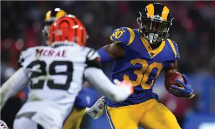  ??  ?? The Rams released Todd Gurley on Thursday, several minutes before $10.5m in the three-time Pro Bowl running back’s contract became fully guaranteed. Photograph: David Fisher/REX/Shuttersto­ck