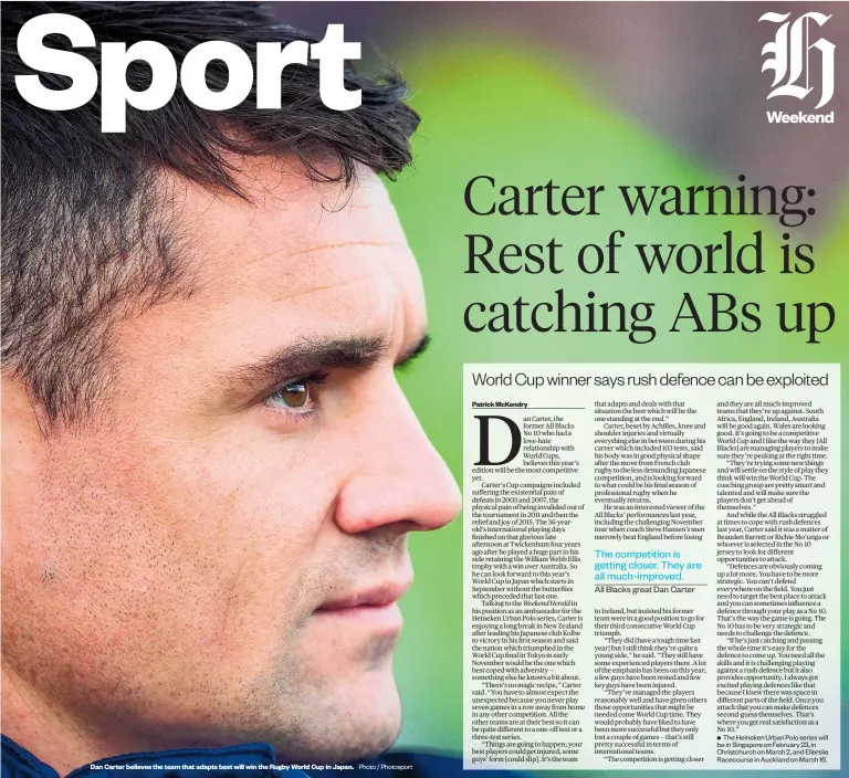 ?? Photo / Photosport ?? Dan Carter believes the team that adapts best will win the Rugby World Cup in Japan.