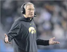  ?? ORLANDO RAMIREZ — THE ASSOCIATED PRESS FILE ?? In this Dec. 27, 2019, file photo, Iowa head coach Kirk Ferentz reacts during a game against Southern California.