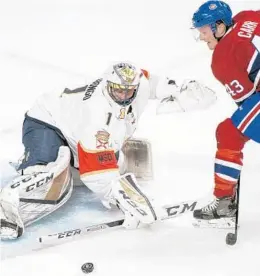  ?? GRAHAM HUGHES/AP ?? Florida Panthers goaltender Roberto Luongo earned his 76th shutout of his career Monday night against Montreal. He was scheduled to sit out Tuesday night’s game against Ottawa as it was a back-to-back game.