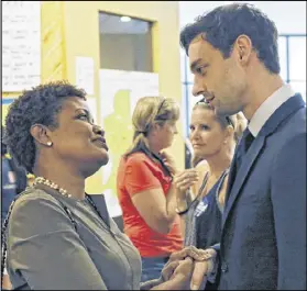  ?? BOB ANDRES / BANDRES@AJC.COM ?? Sixth District congressio­nal candidate Jon Ossoff meets with supporters Thursday to kick off a canvassing event in Johns Creek.