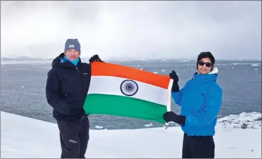  ??  ?? Nitish Pandey (right) with Robert Swan in Antarctica.