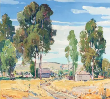  ??  ?? Paul Lauritz (1889-1975), Southern California barn. Oil on canvas laid to canvas, 32¼ x 36¼ in. Estimate: $5/7,000