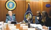  ?? ADAM SCHULTZ AP ?? President Joe Biden receives a briefing in the White House Situation Room on Monday with Defense Secretary Lloyd Austin.