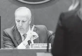  ??  ?? State Rep. James Frank, chair of the Human Services committee, asks questions during the hearing for HB3820.