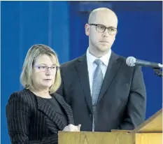  ?? JULIE JOCSAK/ STANDARD STAFF ?? KPMG partner Karen Grogan and senior consultant Tyler Reavell present the results of their audit of the Town of Pelham finances during a public meeting on Wednesday.