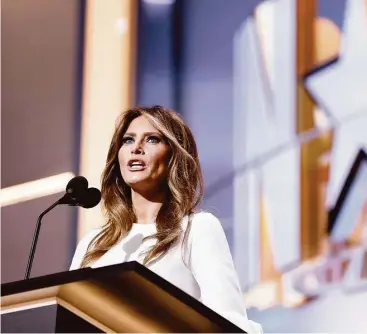  ?? Associated Press ?? Melania Trump, top, wife of presidenti­al nominee Donald Trump, delivered a speech at the Republican National Convention that contained words and phrases taken from a speech given by Michelle Obama.