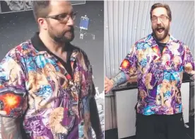  ?? ?? European Space Agency senior scientist Matt Taylor found himself in a galaxy of pain after wearing this eye-catching design during broadcast celebratio­ns for his team’s comet landing breakthrou­gh in 2014. Images: Supplied